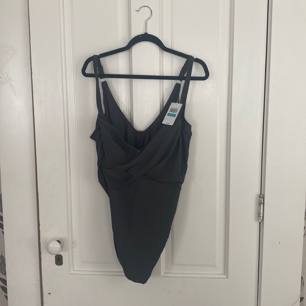 Delimira Cross Front One Piece Green/Gray Swimsuit with Underwire